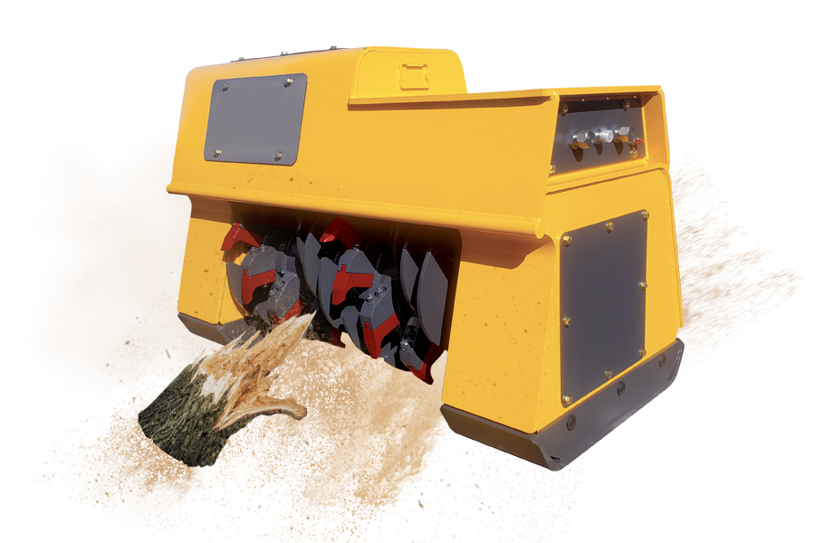 Indeco hydraulic mulcher processing a tree limb